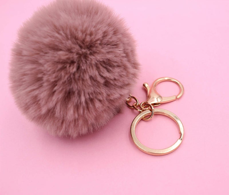Real Sic Pom Pom Keychain - Faux Fur For Girls Women Backpack Purse Gift (Taupe) - Image 2